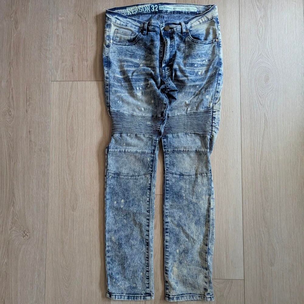 Reason New York Blue Denim Skinny Jeans Paint Splatter Sz 32